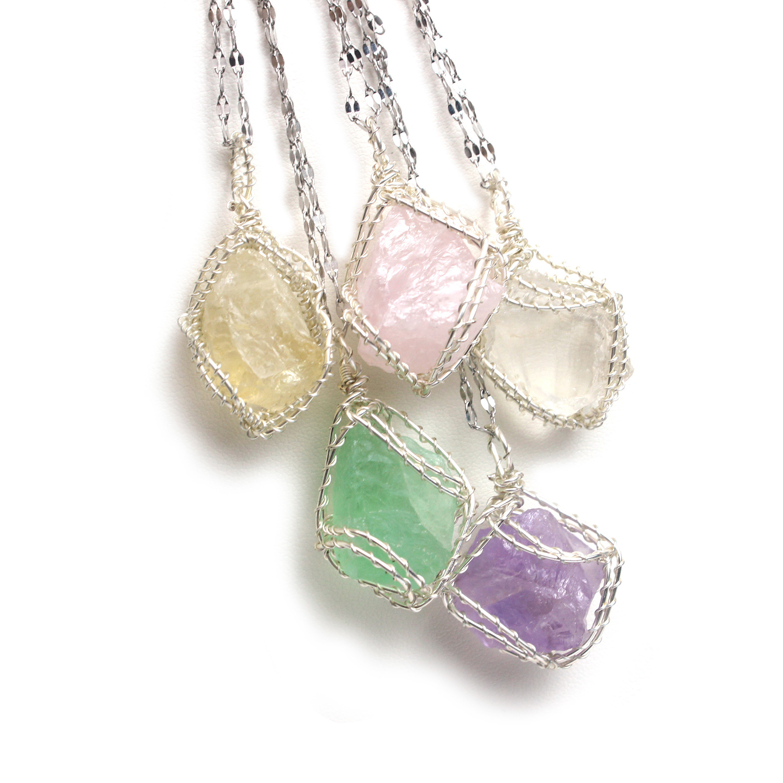 Buy Raw Stone Wrapped Healing Necklace | Pink Crystal & Green Fluorite | Grounding Soulful Pendant | Kibo Space Jewelry Raw Stone Wrapped Healing Necklace | Pink Crystal & Green Fluorite | Grounding Soulful Pendant - Image 9