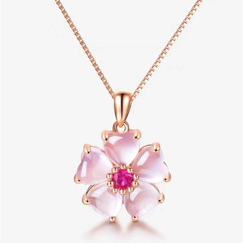 Buy 18K Rose Gold Plated Rose Quartz Cherry Blossom Pendant Necklace | Kibo Space Jewelry 18K Rose Gold Plated Rose Quartz Cherry Blossom Pendant Necklace - Image 7