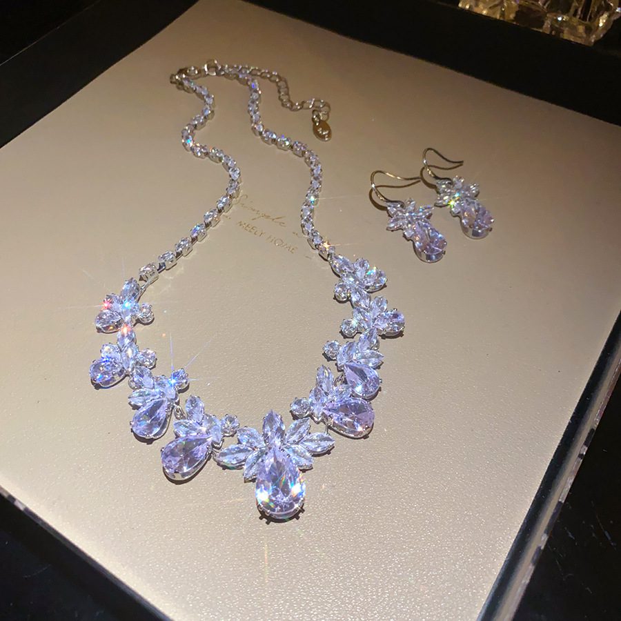 Buy European and American zircon water drop flower ear hook necklace suit light luxury high sense clavicle chain exquisite fashion temperament jewelry | Kibo Space Jewelry O1CN018ff5Zm1a2Aa4dslp5 4070793271 0 cib crystal bracelet