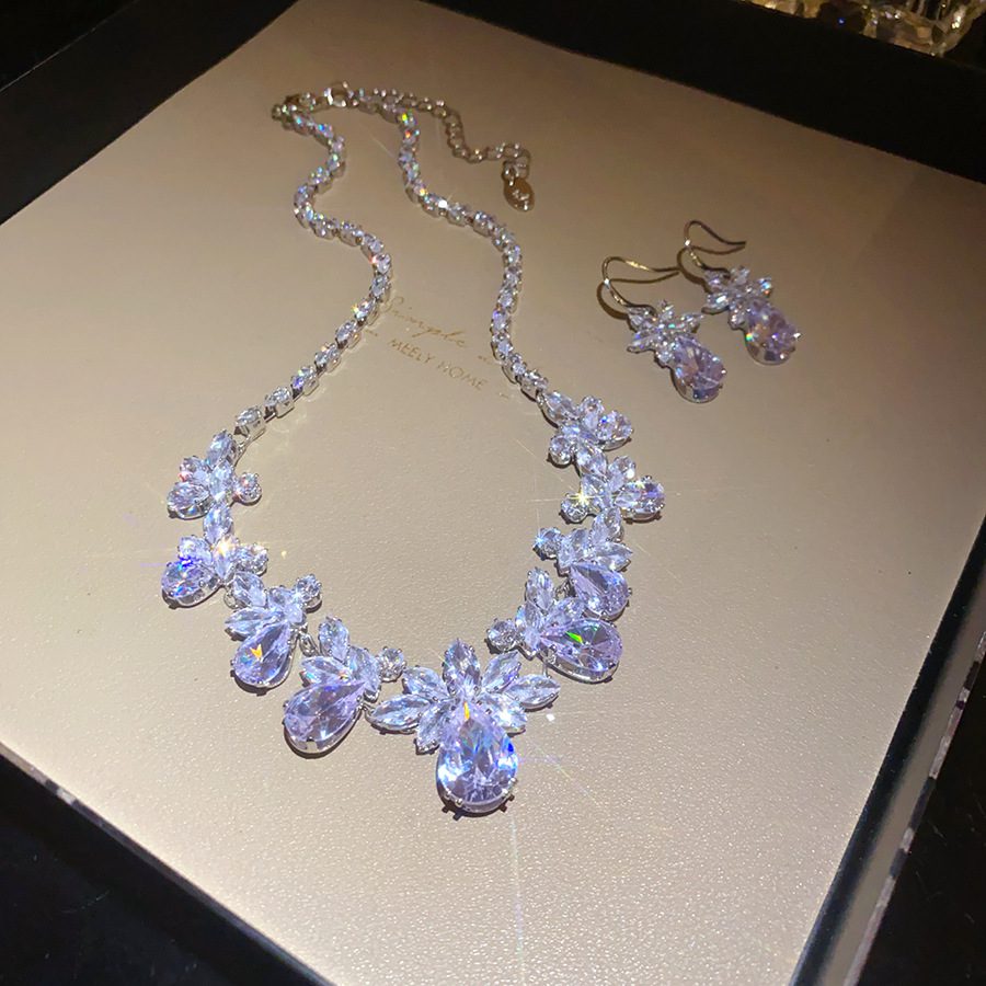 Buy European and American zircon water drop flower ear hook necklace suit light luxury high sense clavicle chain exquisite fashion temperament jewelry | Kibo Space Jewelry O1CN01Adbv6o1a2Aa3gEfAR 4070793271 0 cib crystal bracelet