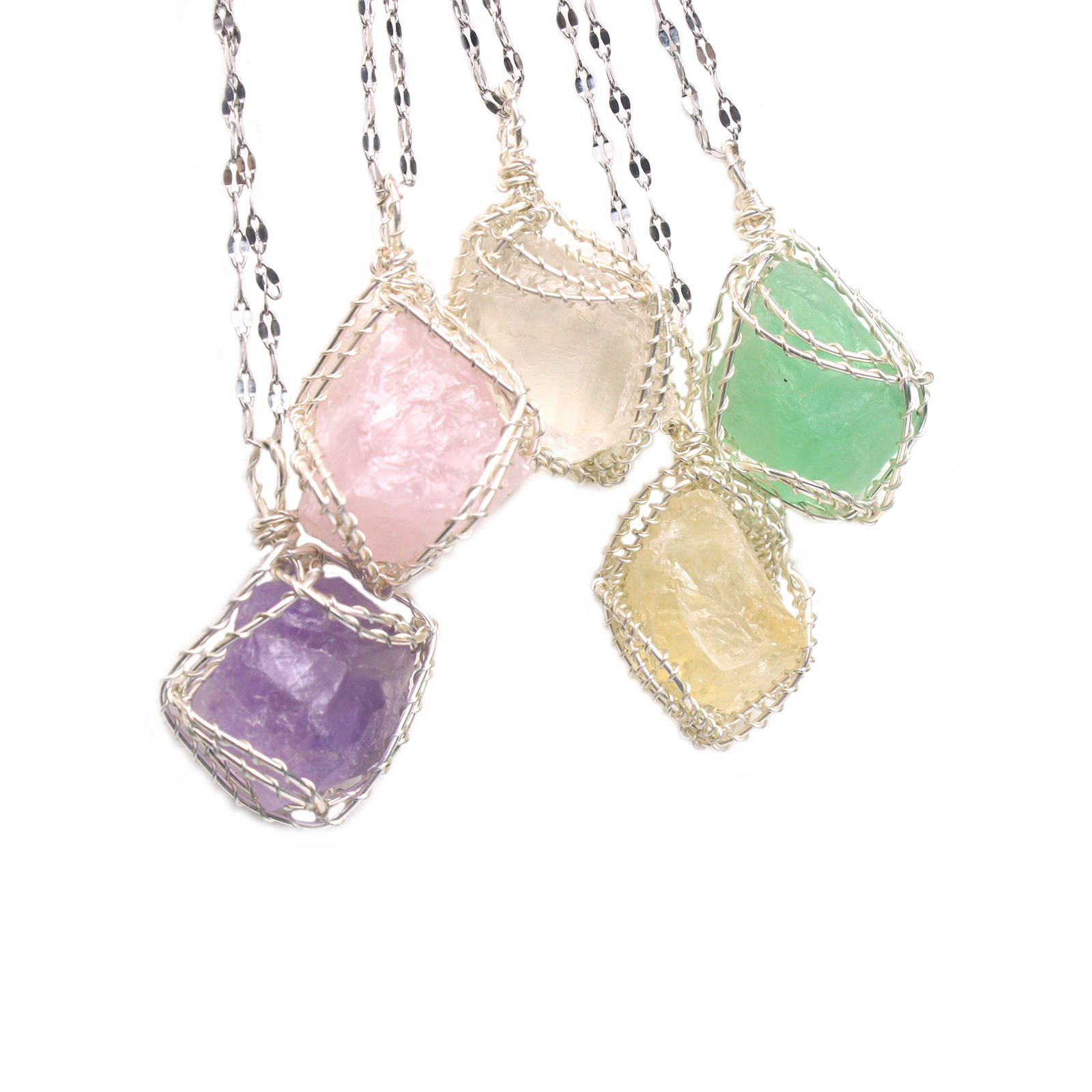 Buy Raw Stone Wrapped Healing Necklace | Pink Crystal & Green Fluorite | Grounding Soulful Pendant | Kibo Space Jewelry Raw Stone Wrapped Healing Necklace | Pink Crystal & Green Fluorite | Grounding Soulful Pendant - Image 7