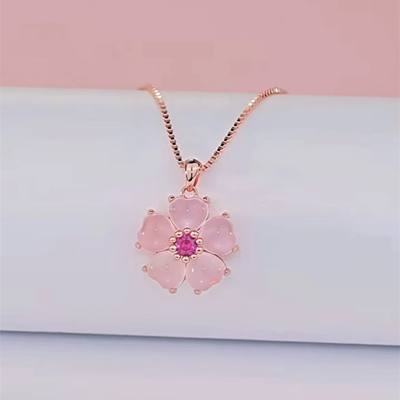 Buy 18K Rose Gold Plated Rose Quartz Cherry Blossom Pendant Necklace | Kibo Space Jewelry 18K Rose Gold Plated Rose Quartz Cherry Blossom Pendant Necklace - Image 4