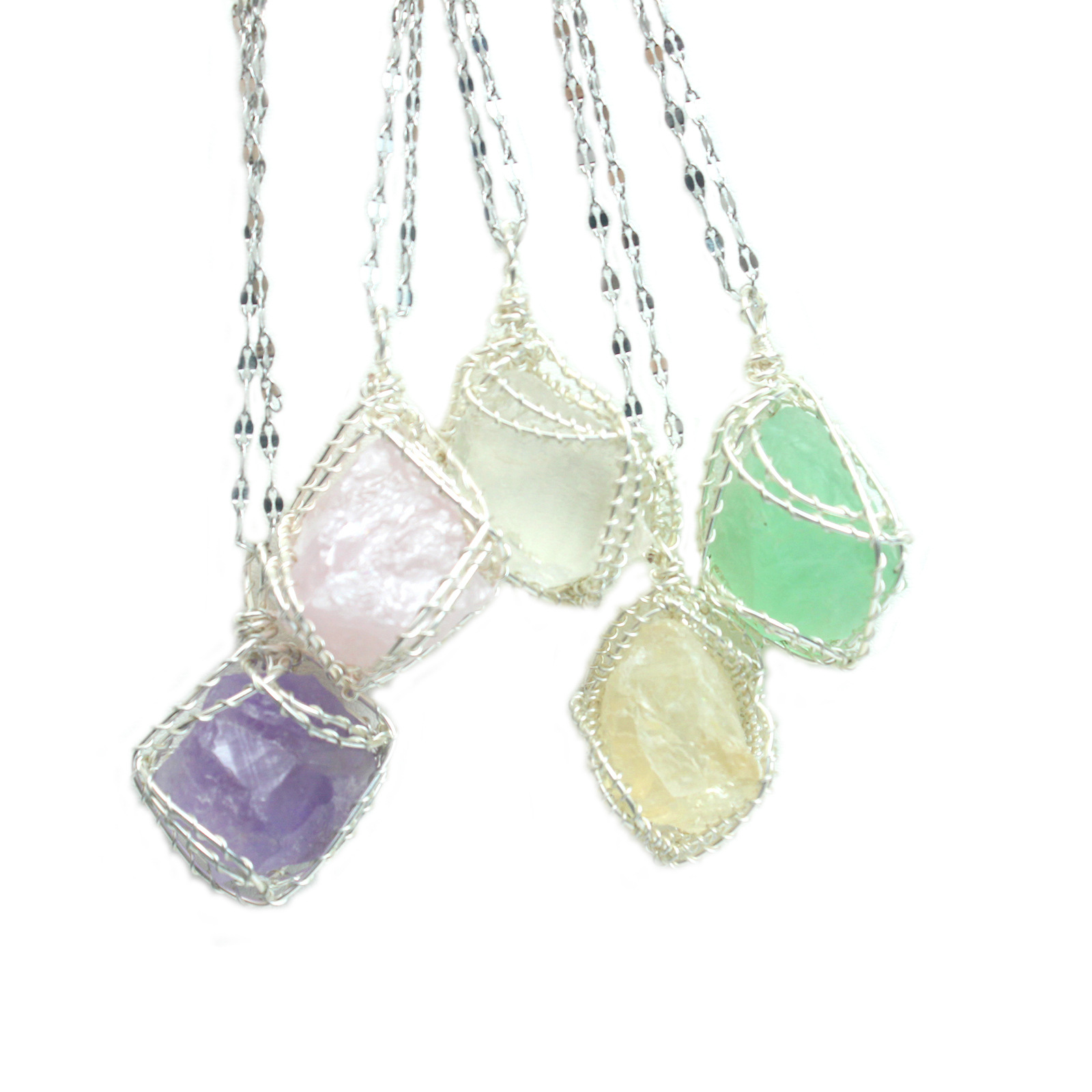 Buy Raw Stone Wrapped Healing Necklace | Pink Crystal & Green Fluorite | Grounding Soulful Pendant | Kibo Space Jewelry Raw Stone Wrapped Healing Necklace | Pink Crystal & Green Fluorite | Grounding Soulful Pendant - Image 5