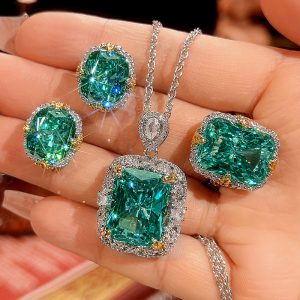 New Huabi Jewelry Simulated Para Green Elegant Chunky Square Set Main