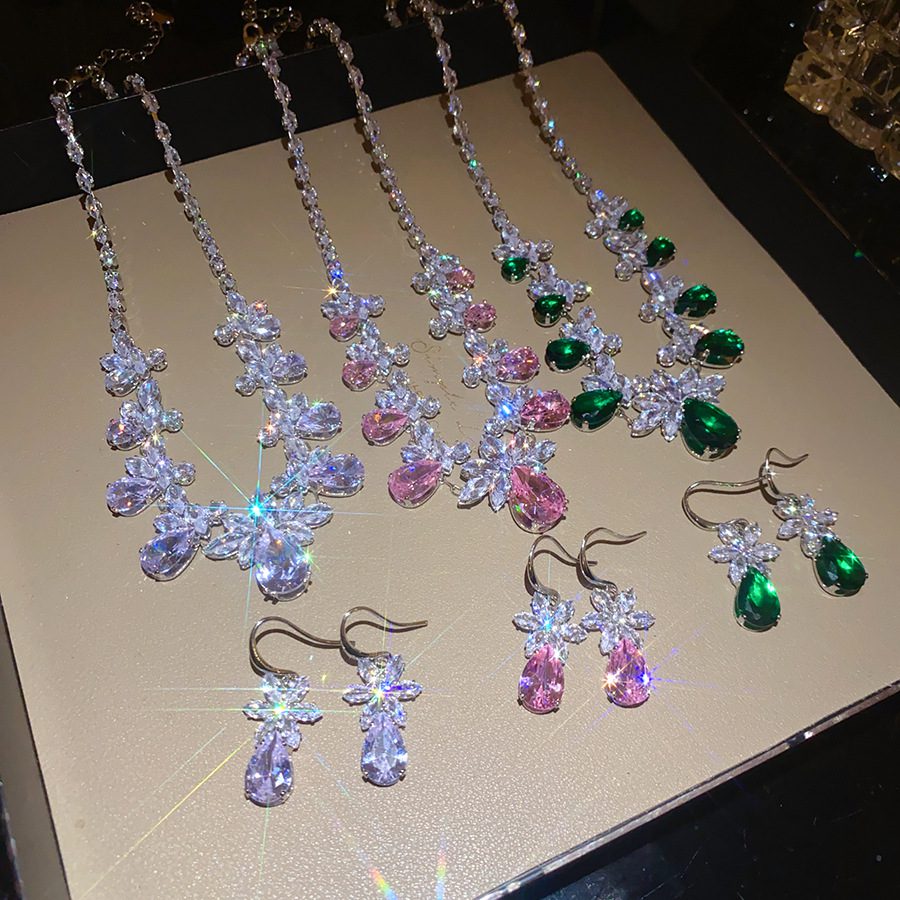 Buy European and American zircon water drop flower ear hook necklace suit light luxury high sense clavicle chain exquisite fashion temperament jewelry | Kibo Space Jewelry O1CN01YcnthQ1a2Aa2b5AUC 4070793271 0 cib crystal bracelet