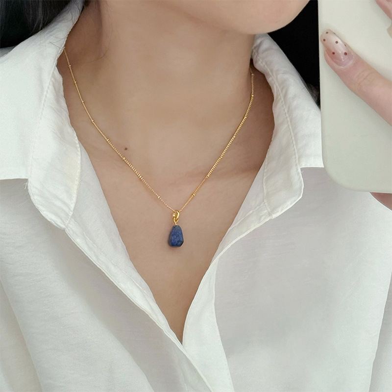 Buy Dainty Turquoise Teardrop Necklace, Gold Beaded Chain Healing Crystal Jewelry | Kibo Space Jewelry Dainty Turquoise Teardrop Necklace, Gold Beaded Chain Healing Crystal Jewelry - Image 3