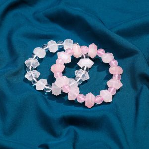 KIBO Rose & Clear Quartz Double-Pointed Pillar Bracelet - Love & Clarity