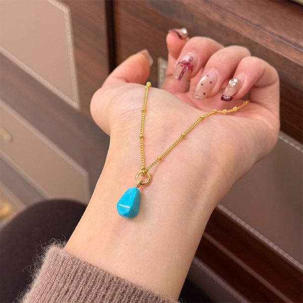 Minimalist Turquoise Teardrop Necklace | 14K Gold Beaded Chain | Authentic Protection & Serene Calm - Sacred A protective talisman that brings | Kibo Space
