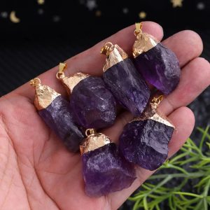 Natural Amethyst Pendant Irregular Crystal Stone Gold-plated Necklace DIY Accessories Hanging Ornaments Amethyst Pendant for Foreign Trade