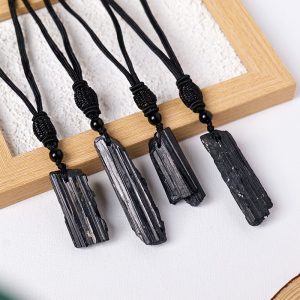 Handmade Raw Black Tourmaline Necklace, Natural Crystal Protection Jewelry