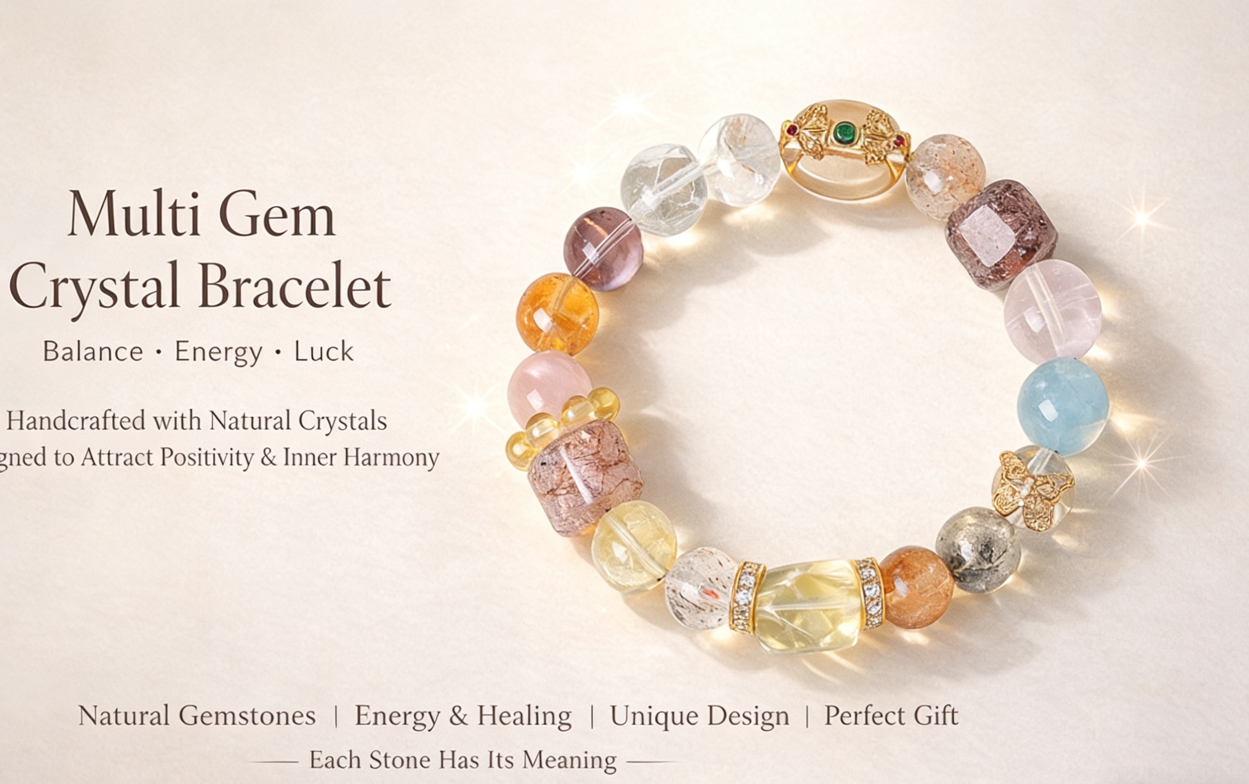 Buy Multi-Gem Crystal Energy Bracelet | Rainbow Wearable Wellness for Balance & Good Luck | Kibo Space Jewelry Multi-Gem Crystal Energy Bracelet | Rainbow Wearable Wellness for Balance & Good Luck