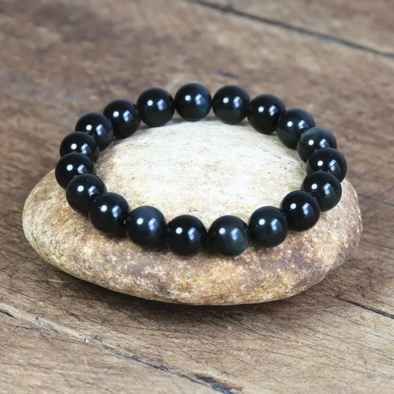 Buy Black Obsidian Anxiety Relief Bracelet – Protection, Calm & Energy Balance | Kibo Space Jewelry Black Obsidian Anxiety Relief Bracelet – Protection, Calm & Energy Balance - Image 2