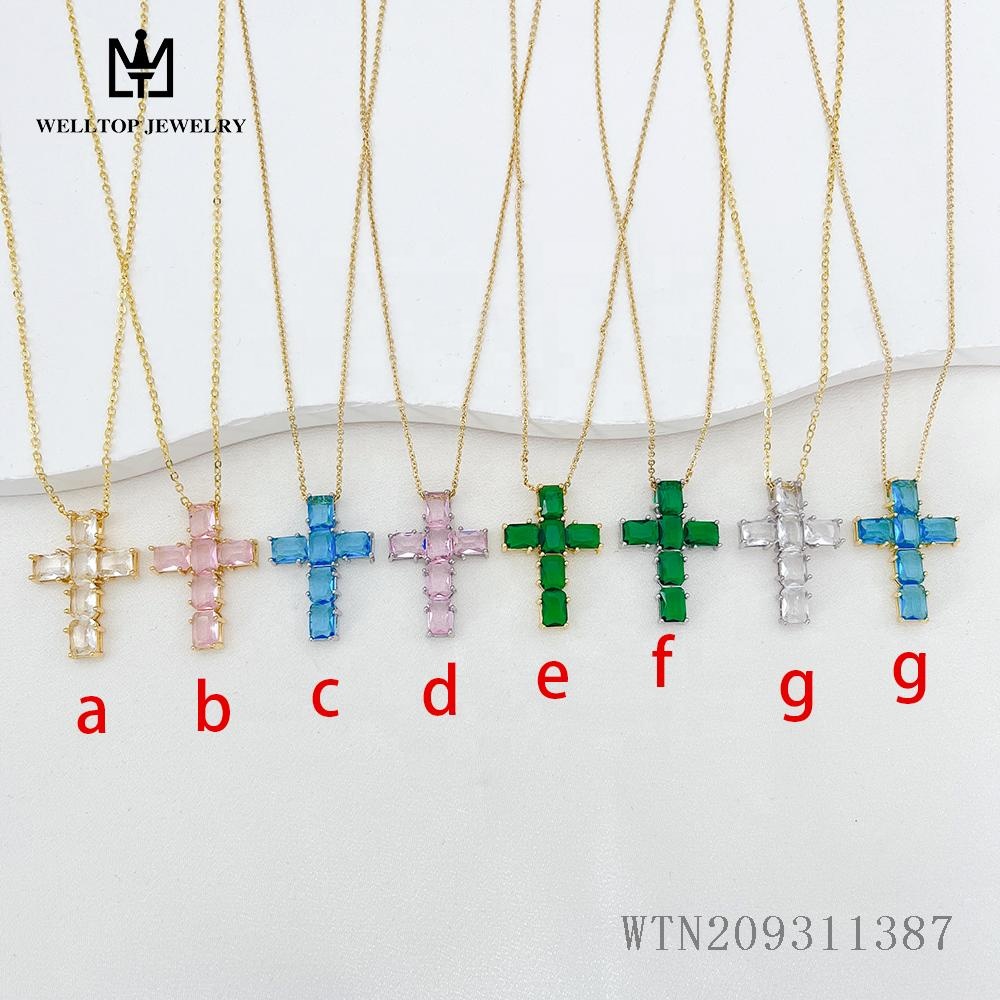 Buy Dainty 14K Gold Plated Gemstone Cross Necklace for Women | Kibo Space Jewelry Dainty 14K Gold Plated Gemstone Cross Necklace for Women - Image 4