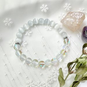 White Cat's Eye Aura Quartz Bracelet | Calming Healing Crystal Bracelet for Women