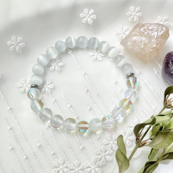 White Cat’s Eye Aura Quartz Bracelet | Calming Healing Crystal Bracelet for Women - Sacred Wrap yourself in gentle calm | Kibo Space
