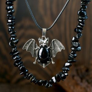 gothic black obsidian bat pendant necklace main product image
