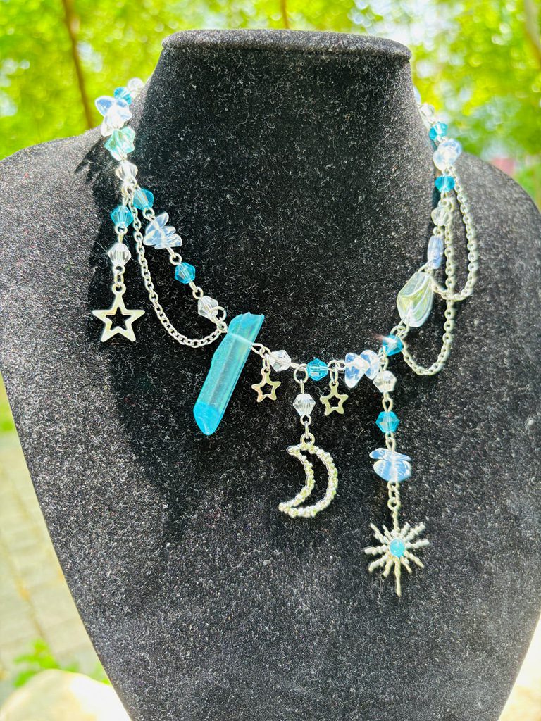 Buy Blue Crystal Moon Star Witch Necklace | Modern Witch Talisman | Wearable Wellness for Intuition & Calm | Kibo Space Jewelry Blue Crystal Moon Star Witch Necklace | Modern Witch Talisman | Wearable Wellness for Intuition & Calm - Image 3