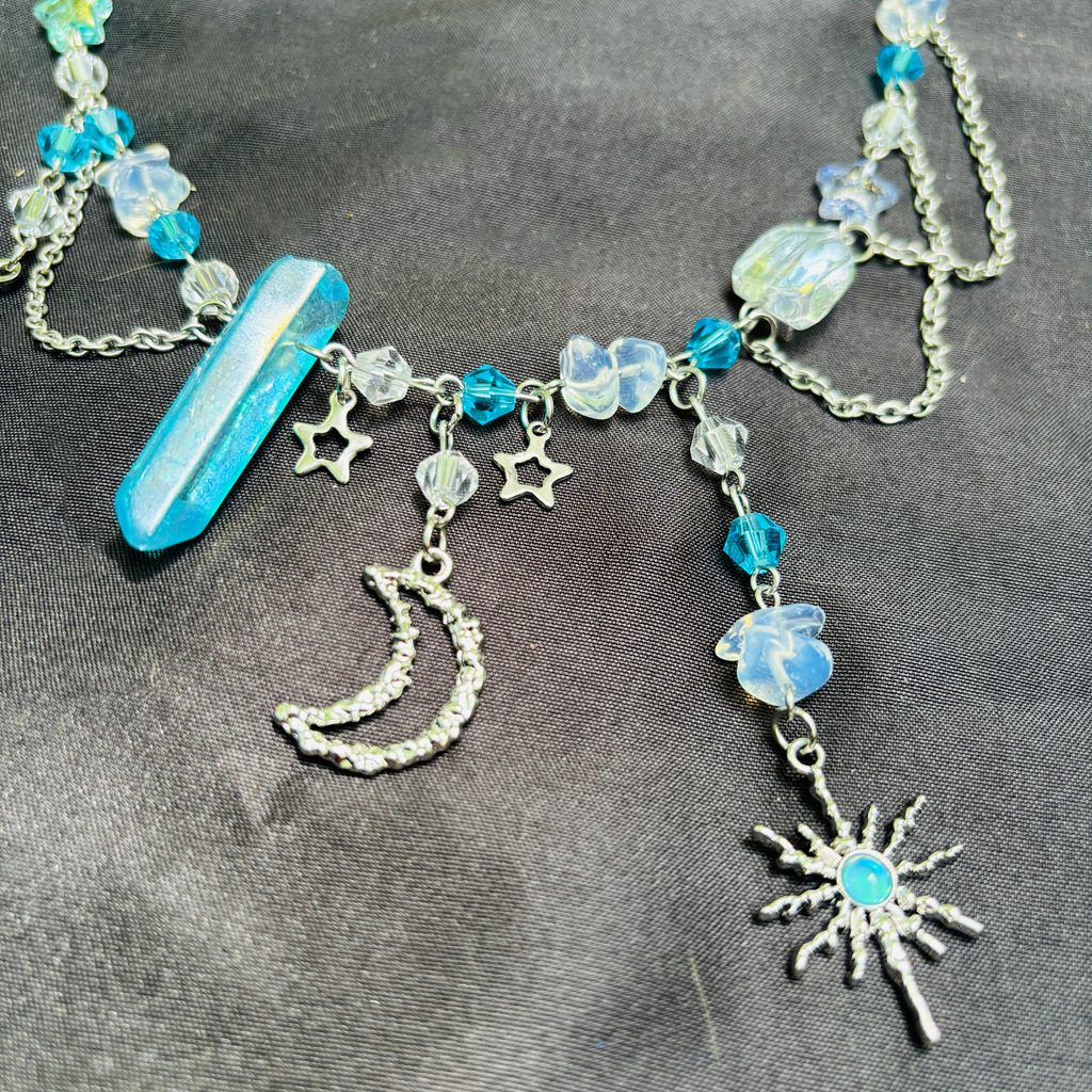 Buy Blue Crystal Moon Star Witch Necklace | Modern Witch Talisman | Wearable Wellness for Intuition & Calm | Kibo Space Jewelry Blue Crystal Moon Star Witch Necklace | Modern Witch Talisman | Wearable Wellness for Intuition & Calm - Image 5