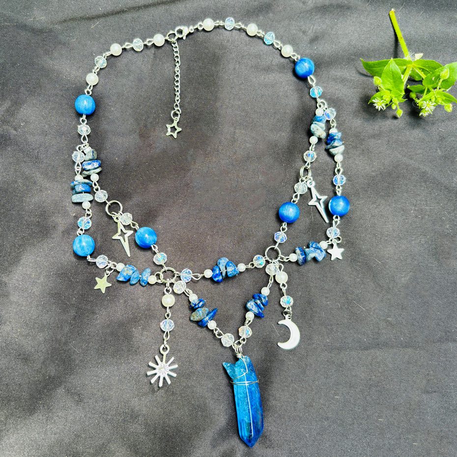 Buy Blue Crystal Moon Star Witch Necklace | Modern Witch Talisman | Wearable Wellness for Intuition & Calm | Kibo Space Jewelry Blue Crystal Moon Star Witch Necklace | Modern Witch Talisman | Wearable Wellness for Intuition & Calm - Image 7