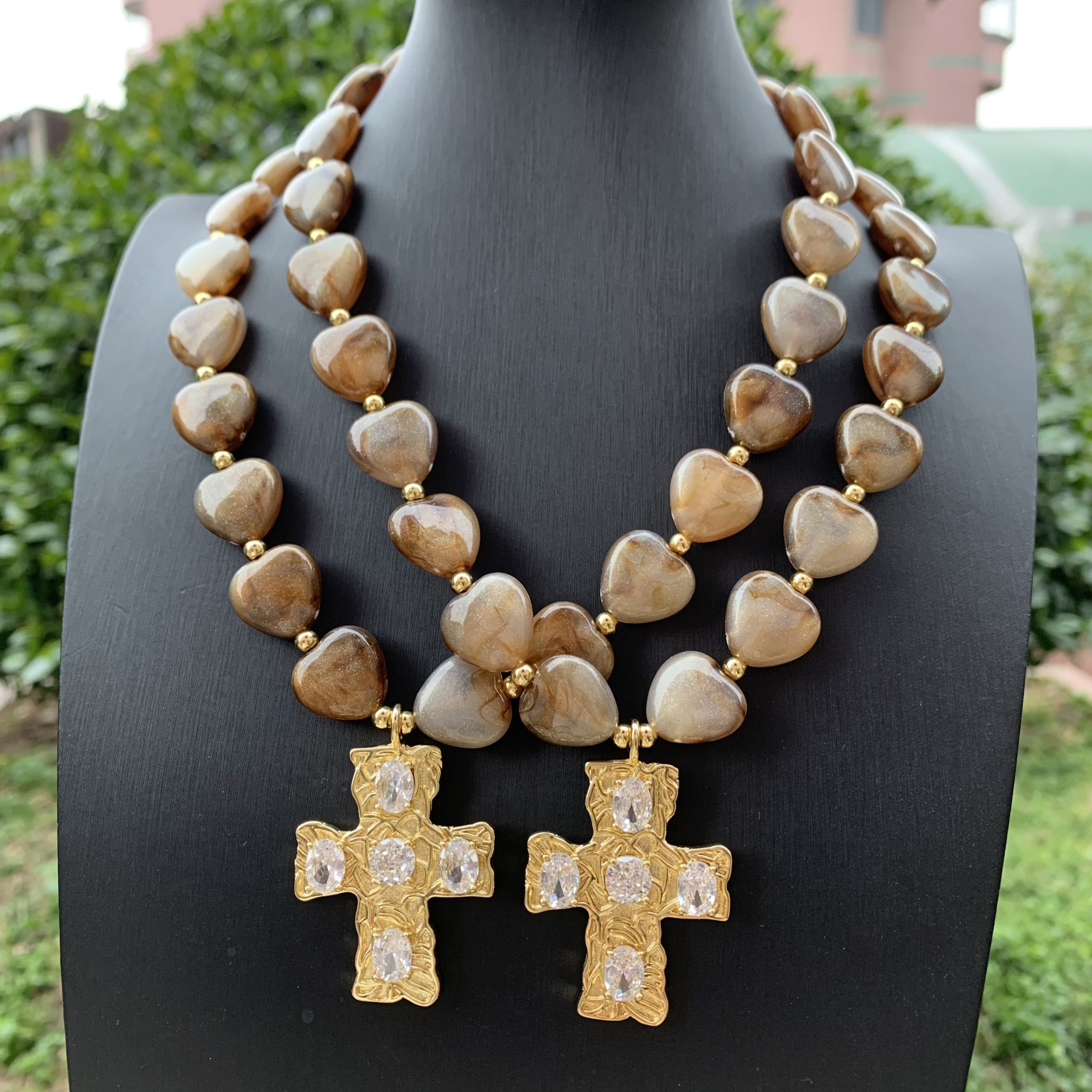 Buy Natural Wooden Bead Cross Necklace | Handmade Soulful Jewelry for Protection & Peace | Kibo Space Jewelry Natural Wooden Bead Cross Necklace | Handmade Soulful Jewelry for Protection & Peace - Image 2