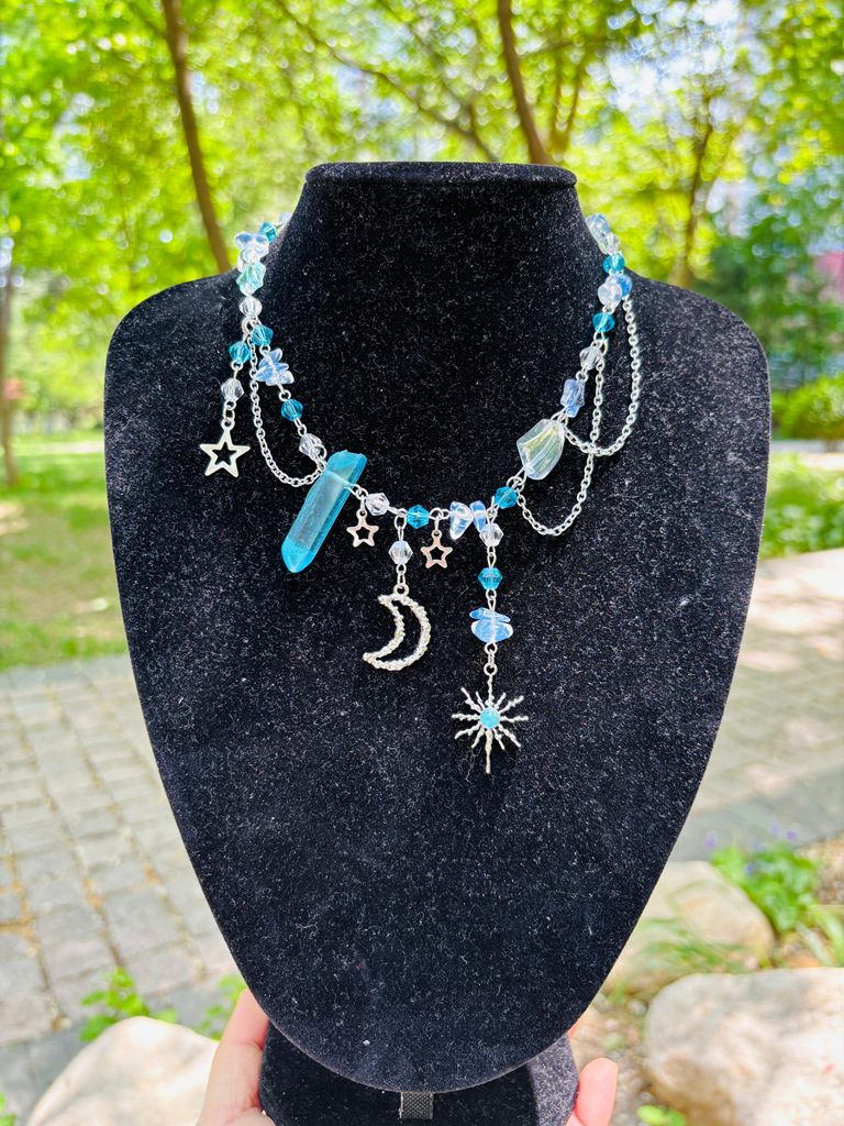 Buy Blue Crystal Moon Star Witch Necklace | Modern Witch Talisman | Wearable Wellness for Intuition & Calm | Kibo Space Jewelry Blue Crystal Moon Star Witch Necklace | Modern Witch Talisman | Wearable Wellness for Intuition & Calm - Image 2