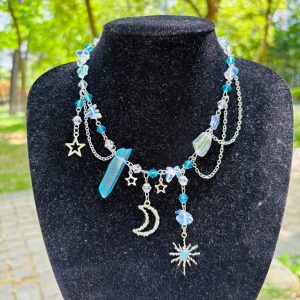 Blue Crystal Moon Star Witch Necklace | Fairy Core Everyday Witch Jewelry