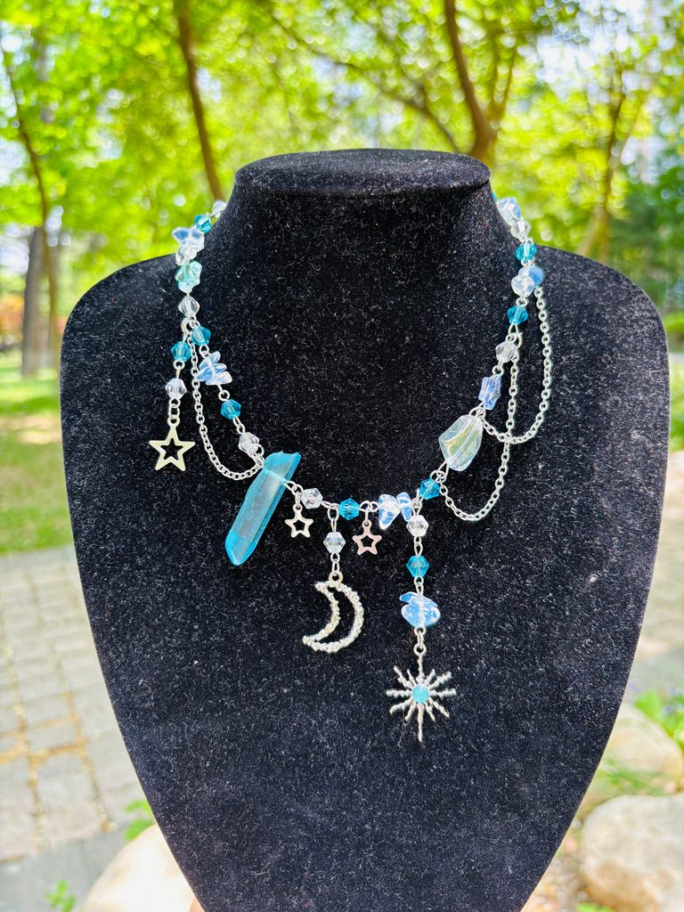Buy Blue Crystal Moon Star Witch Necklace | Modern Witch Talisman | Wearable Wellness for Intuition & Calm | Kibo Space Jewelry Blue Crystal Moon Star Witch Necklace | Modern Witch Talisman | Wearable Wellness for Intuition & Calm