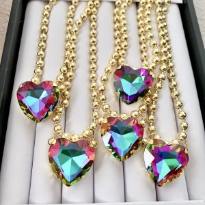 Magical and mysterious crystal necklace men's ball chain necklace 18k gold-plated heart-shaped necklace