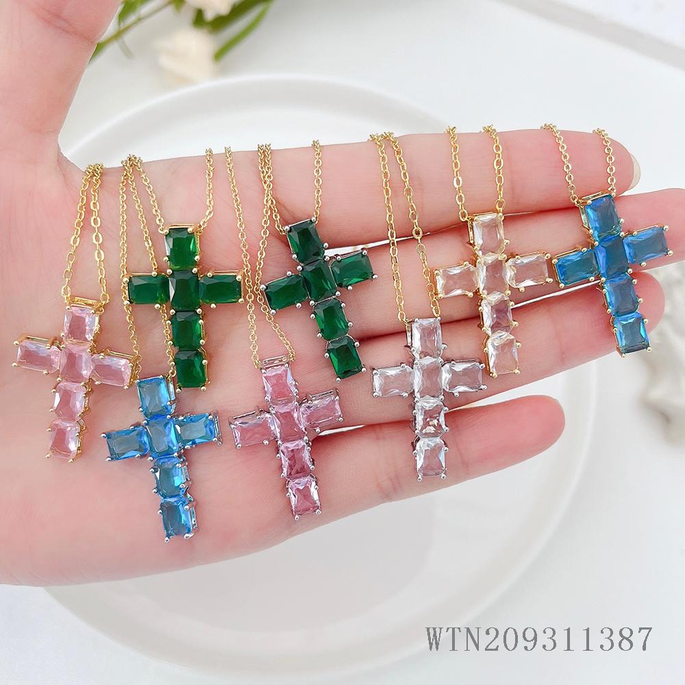 Buy Dainty 14K Gold Plated Gemstone Cross Necklace for Women | Kibo Space Jewelry Ha8642d00903a4e13aa6ebc6a2790d83eP crystal bracelet