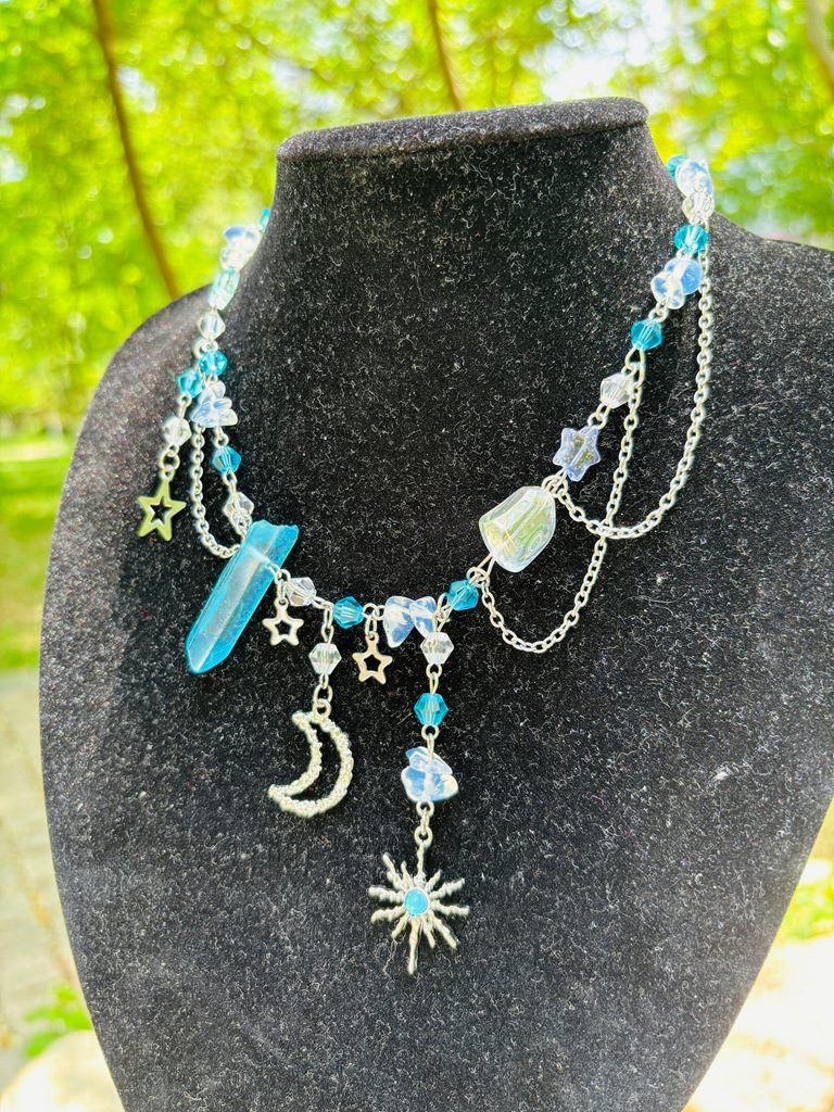 Buy Blue Crystal Moon Star Witch Necklace | Modern Witch Talisman | Wearable Wellness for Intuition & Calm | Kibo Space Jewelry Blue Crystal Moon Star Witch Necklace | Modern Witch Talisman | Wearable Wellness for Intuition & Calm - Image 4