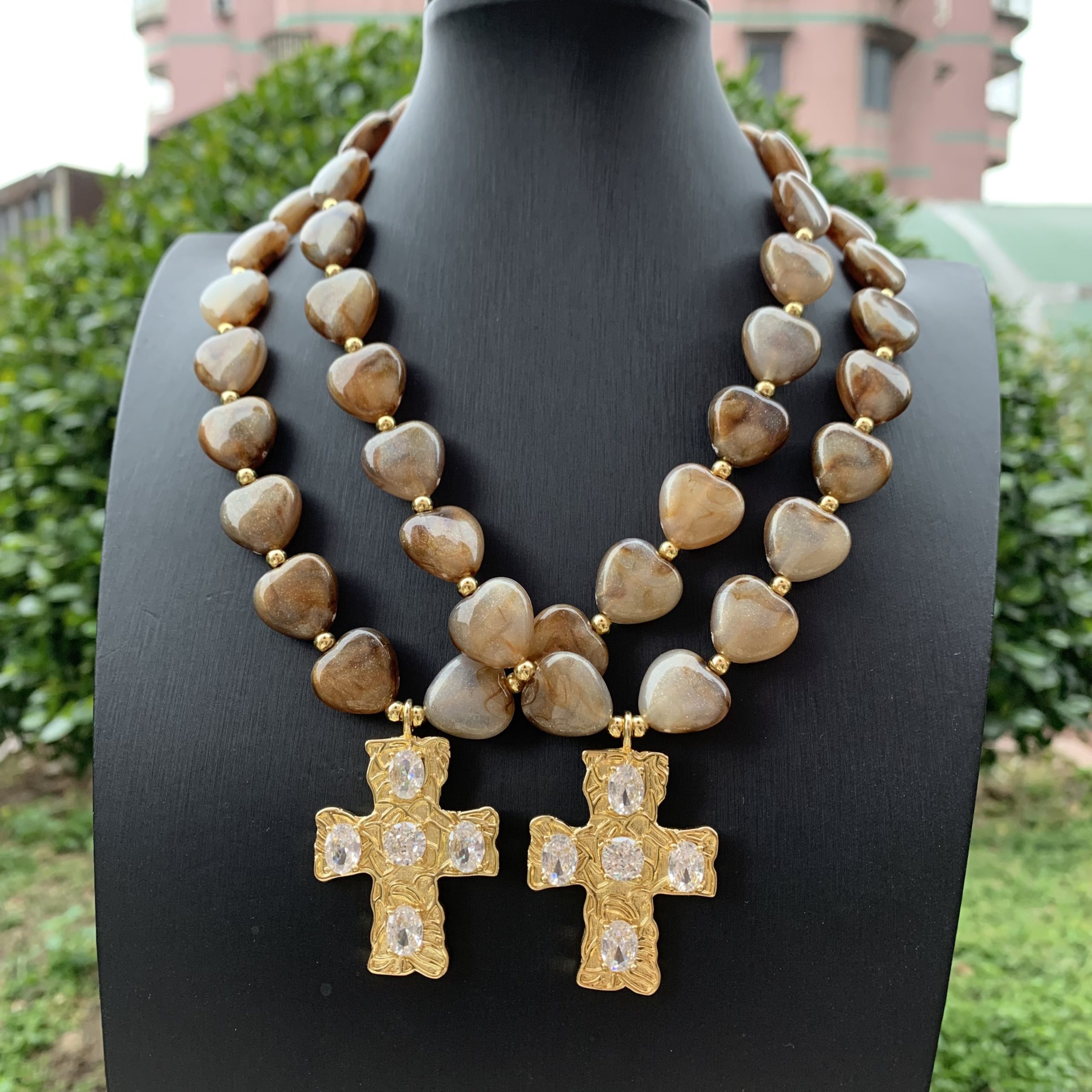 Buy Natural Wooden Bead Cross Necklace | Handmade Soulful Jewelry for Protection & Peace | Kibo Space Jewelry Natural Wooden Bead Cross Necklace | Handmade Soulful Jewelry for Protection & Peace - Image 3